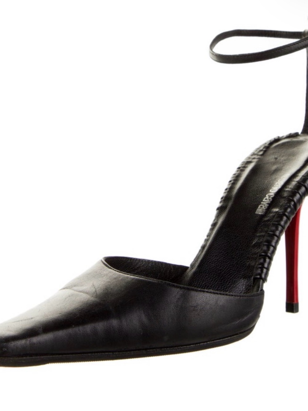 Authentic Roberto Cavalli Leather Pointed-Toe Ankle-Strap Pump with Red Heel - Picture 2 of 5